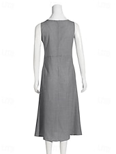 preiswerte Streifen- und geometrische Kleider-Damen Midikleid A Linie Kleid Urlaub Lässig Outdoor Ausgehen Lässiger Schnitt Gestreift Ärmellos Rundhalsausschnitt Blau Grün Grau Sommer Frühling