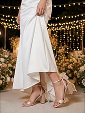 baratos noiva-Sandálias de noiva nude com salto bloco e laço - sapatos de casamento elegantes para casamentos no jardim.