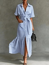 economico Abito a Strisce e Geometrico-Per donna Abito Midi Vestito Estivo Abito a trapezio Abito Estivo Abito aderente Vacanza Festa Compleanno Quotidiano Ufficio Feste Vestibilità comoda Grafico Manica Corta Bavero Blu Nero Rosa Cammello