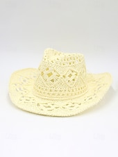 Χαμηλού Κόστους Ανδρικά καπέλα-Ανδρικό ψάθινο καουμπόικο καπέλο western σε πολλά χρώματα, υφαντό καλοκαιρινό καπέλο ηλίου για διακοπές στην παραλία, ρούχα western στυλ, ρούχα σε θέρετρα και καλοκαιρινά πάρτι