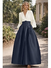 cheap A-Line Evening Dresses-A-Line Floor Length Evening Gown High Split Mother Of The Bride Long Sleeve V Neck Formal Wedding Guest Belt / Sash Satin with Pleats Slit