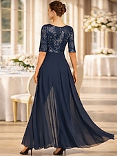 economico Tute della mamma-Tuta Completo Pantalone Lunghezza alla caviglia Abito da cerimonia per signora Mezza Manica Scollo Tondo Elegante Formale Ospite di nozze Chiffon Con Paillettes con Fiocco/Fiocchi Paillettes