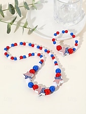  Patriotisches Acryl-Schmuckset für Damen: Halskette und Armband, mehrfarbiger Schmuck in Rot, Weiß und Blau mit Perlen, ideal für die Feierlichkeiten zum 250. Jahrestag der USA, den Unabhängigkeitstag und den Alltag.
