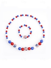  Patriotisches Acryl-Schmuckset für Damen: Halskette und Armband, mehrfarbiger Schmuck in Rot, Weiß und Blau mit Perlen, ideal für die Feierlichkeiten zum 250. Jahrestag der USA, den Unabhängigkeitstag und den Alltag.