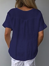 preiswerte Hemden-Damen Leinenhemd T Shirt T-Shirt Druck Blumen Grafik Mode Klassisch Lässig Kurzarm V Ausschnitt Normale Oberteile Täglich Ausgehen Wochenende Weiß Gelb Marineblau Grau Leicht Blau Sommer Frühling