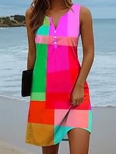 abordables Vestidos Boho-Mujer Mini vestido Vestido de cambio Vestido de verano Vacaciones Casual Boho Diario Festivos Noche Ajuste regular Graphic Geométrico Sin Mangas Cuello con muescas. Azul Piscina Morado Naranja Verde