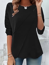 levne jednoduché tričko-Dámské tričko dlouhý rukáv jednobarevné stylové volnočasové dlouhý rukáv kulatý výstřih běžné topy každodenní knoflíky černá žlutá červená modrá jaro před podzimem