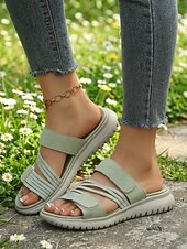 economico Infradito scivolosi-Sandali da donna con cinturino elastico: ciabatte comode e leggere a punta aperta con suola antiscivolo imbottita, perfette per l'estate, la casa, la spiaggia, i viaggi e l'uso quotidiano.