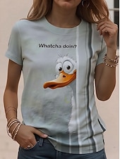 رخيصةأون حيوانات تي-نسائي تي شيرت طباعة الرسم حيوان أحرف عتيق أنيق كلاسيكي كم قصير رقبة عالية مدورة رقبة دائرية قمصان عادية مناسب للبس اليومي عطلة نهاية الاسبوع أبيض التقزح اللوني رمادي الصيف الربيع