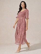  Pentru femei Rochii Midi Rochie A line Elegant Zilnic Vacanță Invitat la nunta Dantelă Fit regulat Floral Manșon scurt În V Roz Prăfuit