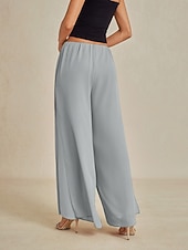  Damen Gerade Hosen Elegant Volle Länge Natürliche Taille Elastischer Bund Dehnbar Täglich Cocktailparty Himmelgrau Sommer Frühling Herbst