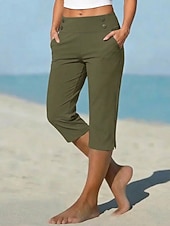 preiswerte Einfarbige Leggings-Damen Caprihose Stoffhosen Gemütliche Leggings Urlaub Basic Lässig Wadenlang Natürliche Taille Einfach Seitentaschen Geteilt Bequem Komfort Atmungsaktiv Hohe Elastizität Urlaub Yoga Straße Navy-Blau