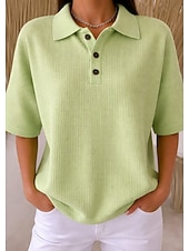  בגדי ריקוד נשים חולצת וופל צמרות קיץ כפתורים צבע אחיד וינטאג' מסוגנן ללא שרוולים צווארון פולו חולצות ארוכות יומי בָּחוּץ חגים צהוב ירוק בהיר ורוד מסמיק קיץ אביב סתיו