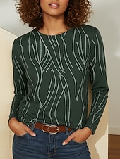 cheap Art&amp;Design tee-Women's T Shirt Print Graphic Stylish Casual Long Sleeve Crew Neck Regular Tops Daily Weekend Vacation Wear Green Summer Spring Fall