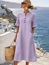 Χαμηλού Κόστους Βασικά Ψεύτικα Φορέματα-Γυναικεία Μίντι φόρεμα Φόρεμα σε γραμμή Α Καθημερινό Καθημερινά Κανονικό Σκέτο Μισό μανίκι Ζιβάγκο Θαλασσί Μαύρο Βυσσινί Πορτοκαλί Καλοκαίρι Άνοιξη