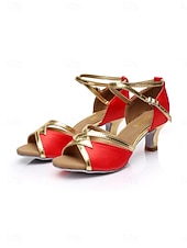 cheap Latin Shoes-Women's Brown &amp; Gold Latin Dance Shoes - Medium Heel, Strappy Design, Ballroom, Salsa, Tango, Practice &amp; Performance Footwear