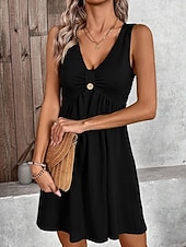 economico Vestito bianco-Per donna Mini Abito Abito a trapezio Abito Estivo Casual Quotidiano Vestibilità regolare Semplice Senza Maniche Scollo a V Blu Nero Verde Grigio Estate