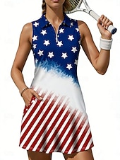  Giornata dell'indipendenza 250° anniversario dell'America Per donna Grafico Bandiera Nazionale Abito sportivo Abito polo da tennis Senza Maniche Zip a un quarto Elastico Traspirante Pallavolo Tennis