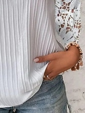  Per donna Blusa Top in pizzo Maglie a manica lunga Pizzo Semplice Elegante Classico Moderno Manica Lunga Scollo a V Top Regolari Quotidiano Ferie Uscire Bianco Estate Primavera