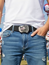 זול אביזרים-חגורת פוליאסטר מתכווננת לגברים עם אבזם דגל אמריקאי, חגורת מותן פטריוטית רב-צבעונית לאירועי יום השנה ה-250 לארה"ב, יום העצמאות, טיולים, חופשות ולבוש ספורטיבי קז'ואל