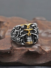 お買い得  メンズジュエリー-メンズ ステンレススチール ゴシック スカル リング、マルチサイズ バイカー パンク ステートメント バンド、花柄ディテール、カジュアルウェア、旅行、休暇、ハロウィン スタイリングに最適な大胆なファッション ジュエリー
