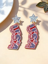preiswerte Zubehör-Patriotische Acryl-Ohrhänger für Damen, mehrfarbiger Statement-Schmuck in Rot, Weiß und Blau für die Feierlichkeiten zum 250. Jahrestag der USA, den Unabhängigkeitstag und den Alltag.