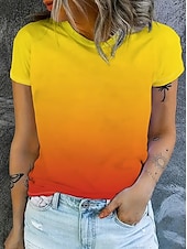 abordables T-shirt Art &amp; Design-Femmes T-shirt Imprimé Graphique Abstrait Bohème ancien Élégant Manche Courte Col ras du cou Hauts Réguliers Quotidien Bleu Jaune Rose Claire Violet Claire Fuchsia Été Printemps