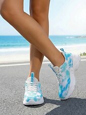 preiswerte Damen Laufschuhe-Damen-Laufschuhe mit Batikmuster und Schnürung – atmungsaktive, leichte Mesh-Sneaker zum Joggen, Strandlaufen und fürs Fitnessstudio &amp;Freizeitkleidung