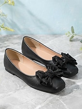 tanie Buty na płaskim obcasie damskie-Damskie balerinki z kokardką w kolorze różowym, eleganckie, wsuwane buty na co dzień z kwadratowymi noskami, do noszenia na co dzień, w podróży i do pracy &amp;weekendowy wypoczynek