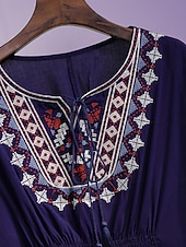 abordables Tops bohèmes-Femmes Chemisier Dentelle Broderie Couleur Unie Bohème Vacances Occasionnel Manche 3/4 Col ras du cou Hauts Réguliers Quotidien Bleu Blanche Été Printemps Automne