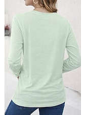 baratos Camiseta lisa-Camiseta 100% Algodão Feminina Cor Sólida Básica Clássica Casual de Manga Longa com Decote Redondo Tops Regulares para o Dia a Dia Saídas Preta Branca Vermelha Azul Marinho Verde Menta Primavera