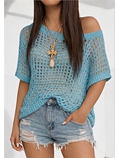 お買い得  プレーンTシャツ-女性用 オーバーサイズ Tシャツ 切り抜き スタイリッシュ ホット セクシー 半袖 バットウィングスリーブ クルーネック レギュラートップス お出かけ バケーションウェア ブラック ホワイト ピンク ネイビーブルー ブラウン 夏 春