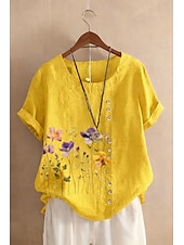 economico Camicie di Lusso-Per donna Blusa Bottoni Stampato Floreale Grafico Elegante Casual Manica Corta Girocollo Top Regolari Quotidiano Uscire Bianco Giallo Azzurro cielo Viola chiaro Verde Estate Primavera