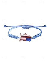 cheap Accessories-Unisex Alloy &amp; Polyester Adjustable USA Flag Bracelet, Multi-Color Patriotic Charm Rope Bracelet for America 250th Anniversary, Independence Day, Casual Wear, Travel and Vacation Styling