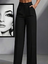 abordables pantalons habillés pour femmes-Femmes Pantalons Chinos Droit Mode Streetwear Basique Longueur complète Taille haute Uni Avec Poches Confortable Non Elastique Quotidien Travail Sortir Noir Blanche Rouge Bordeaux Marron Printemps