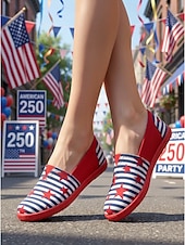 economico Scarpe da donna-Scarpe basse patriottiche da donna USA 250 - comode scarpe in maglia a righe blu e bianche con dettaglio a stella per il giorno dell'indipendenza americana e le parate. &amp;abbigliamento per le vacanze