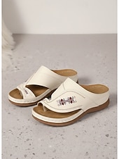 economico Infradito scivolosi-sandali con plateau ricamati in stile bohémien da donna - comode mules con puntale per uso interno/esterno, vacanze estive e relax informale