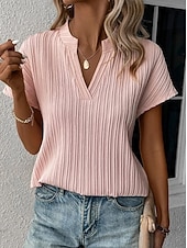 economico T-shirt semplice-Per donna Maglietta A strisce Semplice Moda Elegante Classico Manica Corta Scollo a V Top Regolari Quotidiano Uscire Weekend Blu Verde salvia Bianco Rosa Verde Estate Primavera