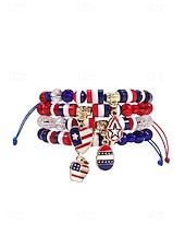 Недорогие Аксессуары-Набор женских браслетов из разных материалов, различные стили, подвески с патриотическим флагом США, регулируемые ремешки, идеально подходит для празднования 250-летия США, Дня независимости и повседневной носки.