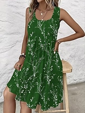 cheap Floral Dress-Women's Mini Dress Sundress A Line Dress Summer Dress Strapless Dress Vacation Casual Beach Going out Regular Fit Floral Graphic Sleeveless U Neck Blue Red Purple Green Summer Spring