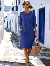 economico Abiti Falsi Essenziali-Per donna Abito Midi Abito a Tubino Casual Quotidiano Vestibilità regolare Semplice Manica Lunga Girocollo Blu Nero Bianco Blu reale Estate Primavera Autunno