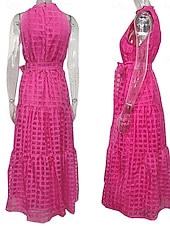 levne Květinové šaty-Dámské Maxi šaty Volnočasové šaty Swingové šaty Elegantní Módní Moderní Venkovní Dovolená Jdeme ven Běžný Bez vzoru Bez rukávů Stojáček Modrozelená Černá Světle fialová Trávová zelená Léto Jaro