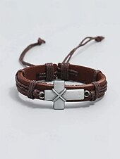 billiga Herrsmycken-Herrarmband med bohemiskt kors i läder, äkta läder och legering, vintage-stil, justerbar längd, svart och brunt, perfekt för utomhusresor, vardagsbruk och fritidsbruk