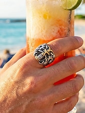 お買い得  メンズジュエリー-メンズ ステンレススチール ゴシック スカル リング、マルチサイズ バイカー パンク ステートメント バンド、花柄ディテール、カジュアルウェア、旅行、休暇、ハロウィン スタイリングに最適な大胆なファッション ジュエリー