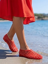 economico Donne-sandali da donna in gelatina rossa - scarpe da acqua traspiranti in rete traforata con comoda suola piatta per vacanze al mare &amp;viaggio sulle isole tropicali