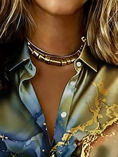  Women's Shirt Satin Shirt Print Graphic Marble Vacation Casual Long Sleeve Shirt Collar Regular Tops Daily Holiday Going out Blue Summer Spring Fall