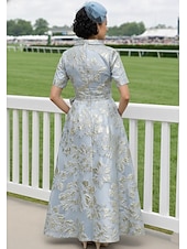 cheap Floor Length-A-Line Ankle Length Wedding Guest Dress Mother of the Bride Dress Short Sleeve Lapel Elegant Vintage Sparkle &amp; Shine Formal Wedding Guest Kentucky Derby Organza Jacquard with Floral Print Sequin