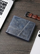 economico Portafogli-Portafoglio da uomo vintage in similpelle, con design a più scomparti, finitura effetto invecchiato retrò, multicolore, materiale PU resistente, ideale per viaggi e uso quotidiano casual.