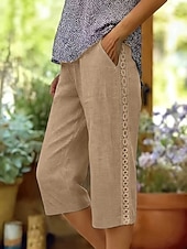 abordables Bas-Femmes Pantalon effet lin Pantalon capri Shorts d'été Pantalons Streetwear Occasionnel Longueur Genou Taille moyenne Couleur Unie Avec Poches Confortable Respirant Non Elastique Quotidien Extérieur
