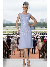 זול ערכות שמלות של אמא-שני חלקים מעטפת עמוד באורך הקרסול שמלת אורח לחתונה שמלה לאם הכלה  ללא שרוולים עם תכשיטים אלגנטית אורחת חתונה מסיבת החתונה שיפון תחרה שמלות ז'קט עם אפליקציות